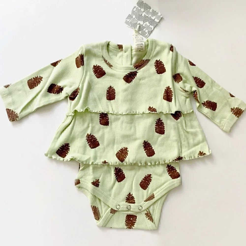 Kate Quinn long sleeve double ruffle dress Little Pinecones bodysuit